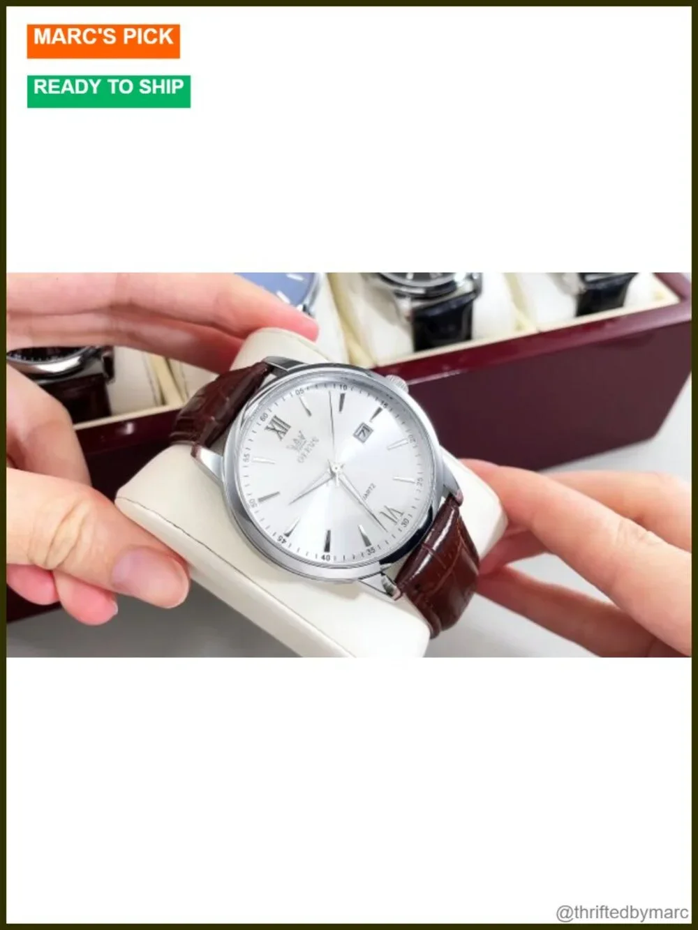 Leather Band Watch for Men, Big Face, Quartz, Date Display, Brown Faux Leather,